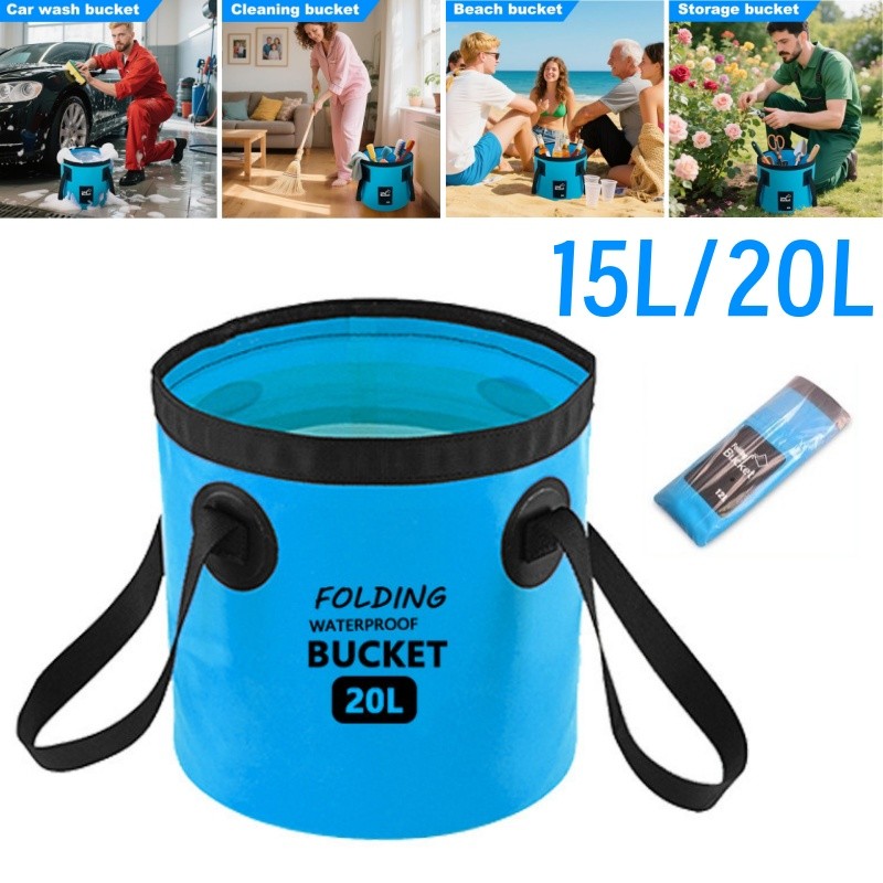Balde Dobrável Impermeável 20L Para Pesca E Camping Saco Estanque Reforçado Portátil Com Alça