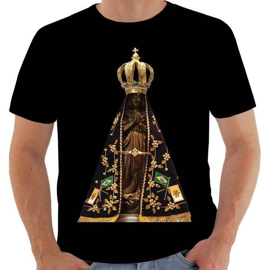 Camiseta Premium em Algodão Puro Blusa Camiseta Camisa Nossa Senhora Aparecida Brasil Santa Maria Mãe de Deus Fé