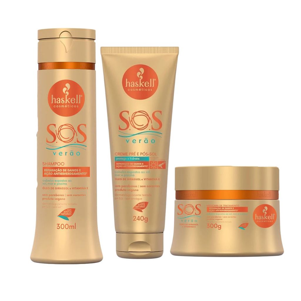 Kit SOS Verão Haskell Shampoo Mascara De Tratamento e Creme