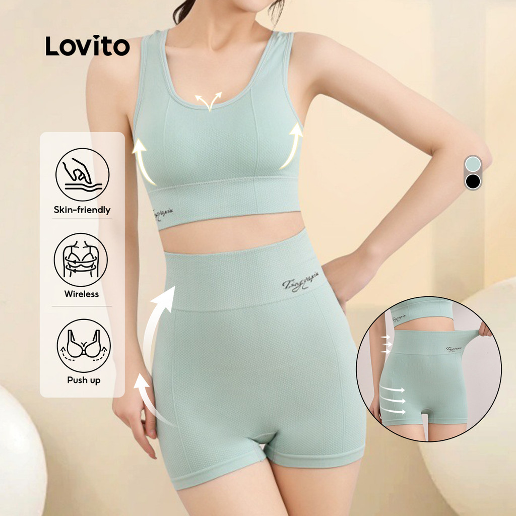 Lovito Conjunto Esportivo Esportivo Empina Bumbum com Controle de Barriga LNA129032 em Oferta na Shopee