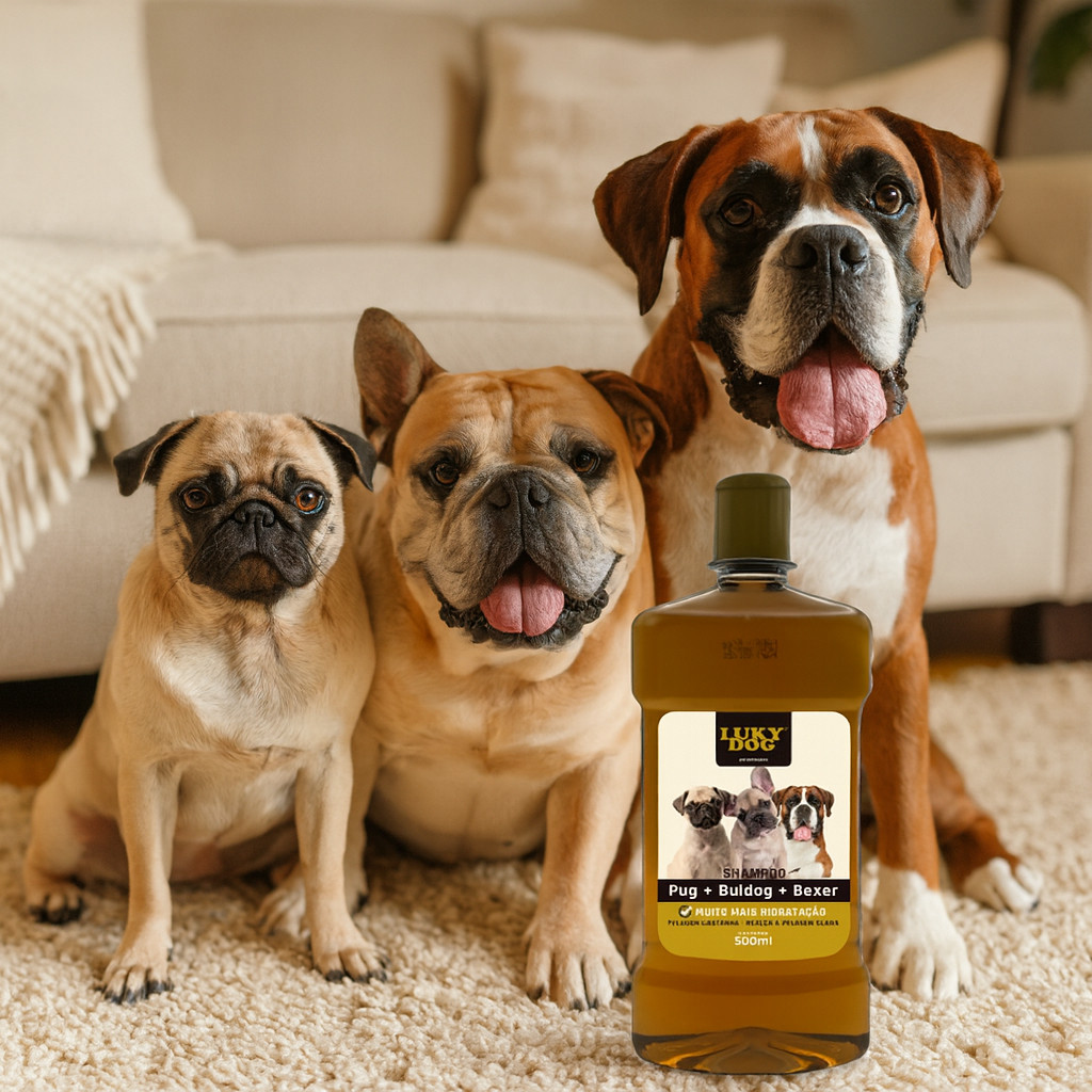 Shampoo Lucky Dog Pug Bulldog Boxer Limpeza Suave- 500ml