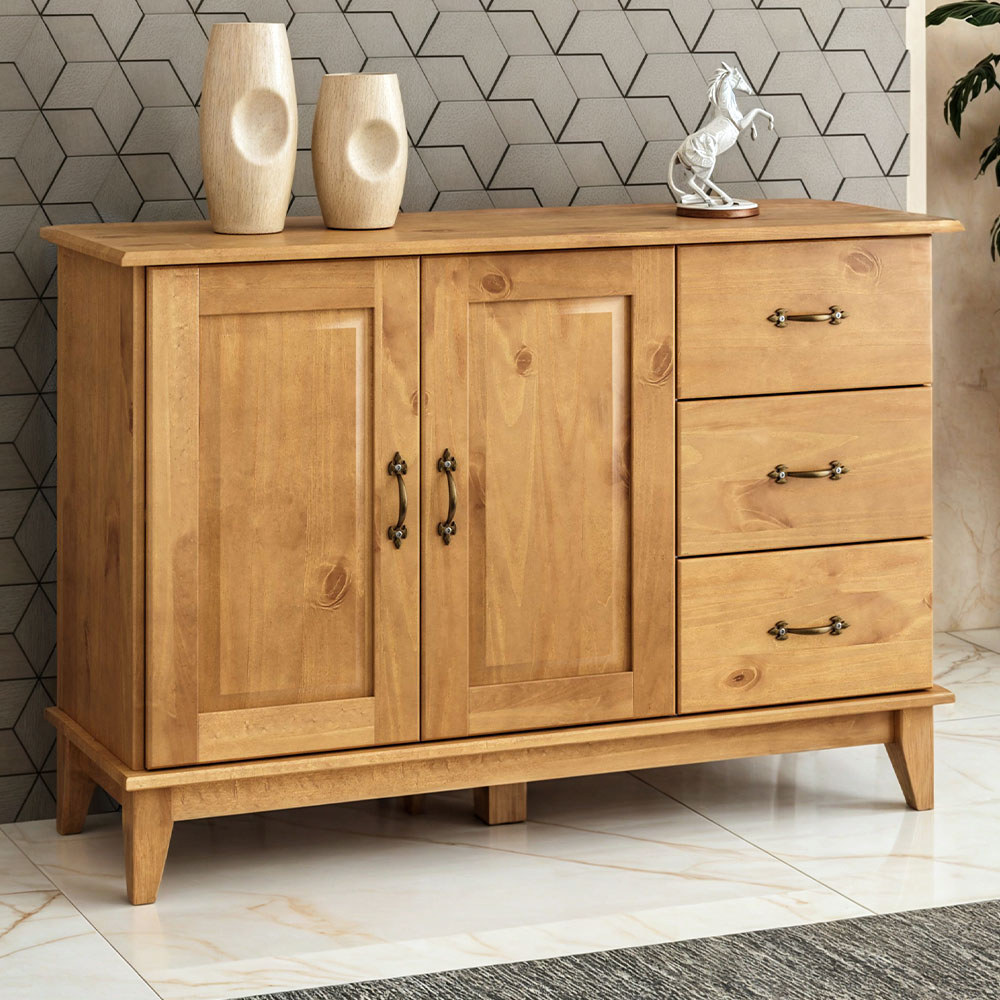 Buffet Para Sala de Jantar 120cm Madeira Maciça Lira M06 Carvalho Fosco - Lyam Decor