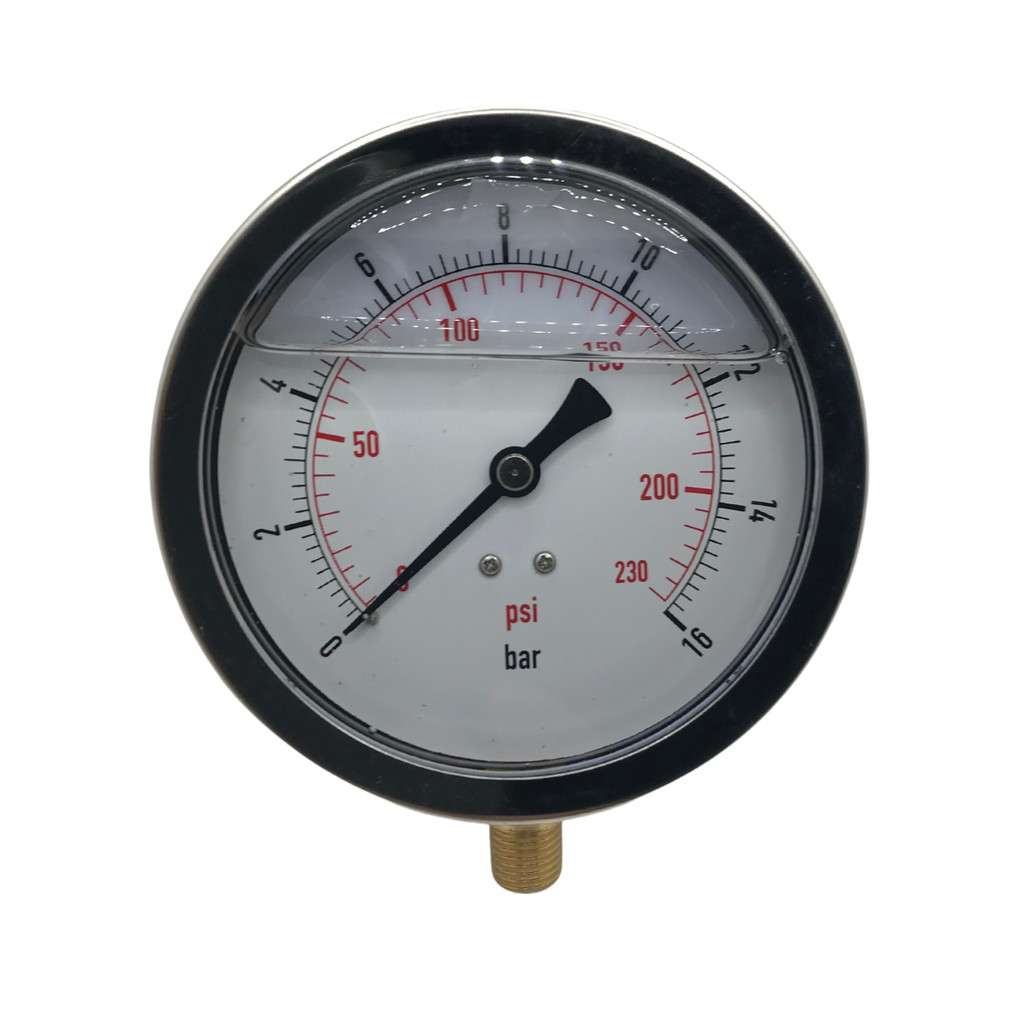 Medidor De Pressão Glicerina Inox Rosca 1/4 240 Psi 16 Bar Visor 63mm (2.1/2") Vertical