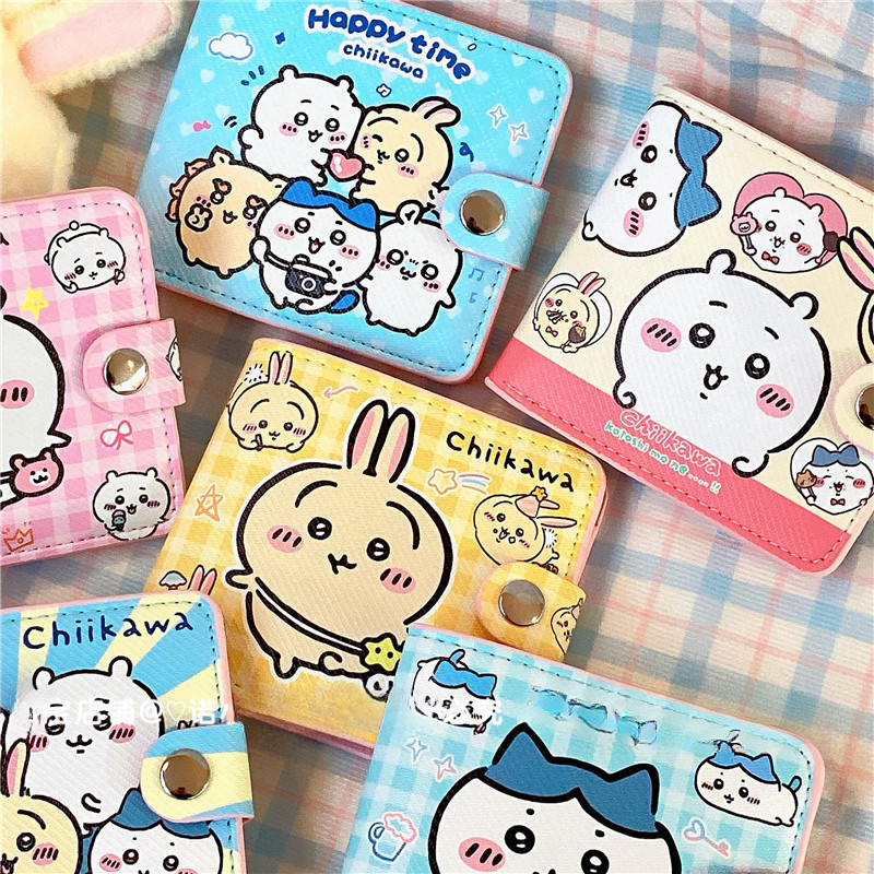 Desenhos Animados Chiikawa Hachiware Usagi PU Casual Carteira Curta Bonito Estudante Crianças Com Botão Saco De Cartão M