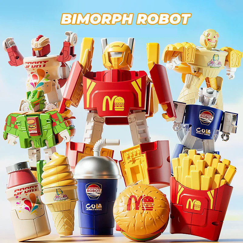 Crianças Simulação Comida Hambúrguer Batatas Fritas Transformando Robô Brinquedo Modelo Bebidas Criativas Diversão Defor
