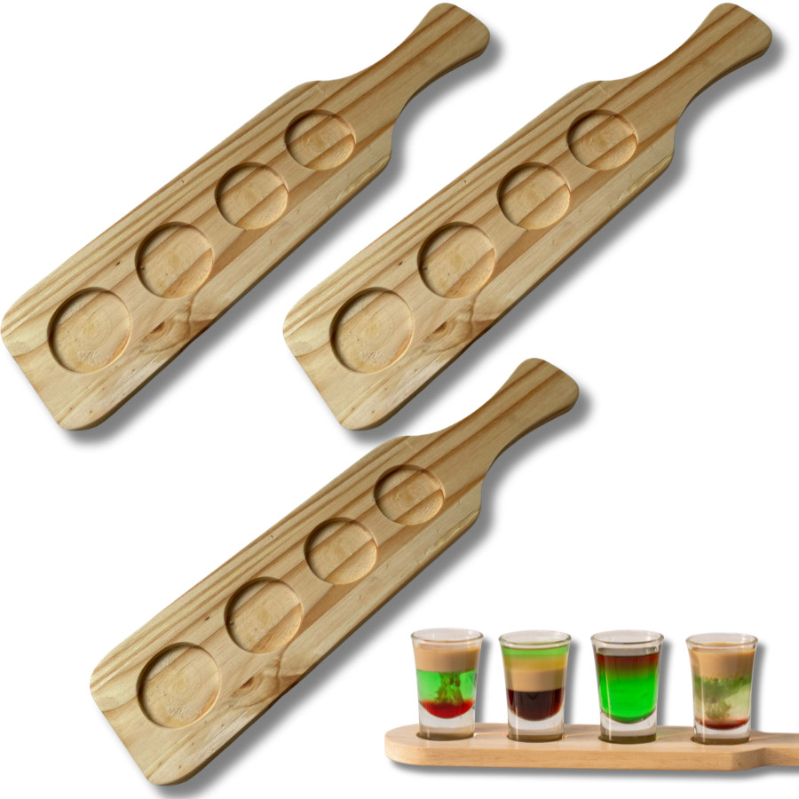 Tabua para  shot Vidro Servir Tequila Vodka Cachaça Drink regua para 4 copos
