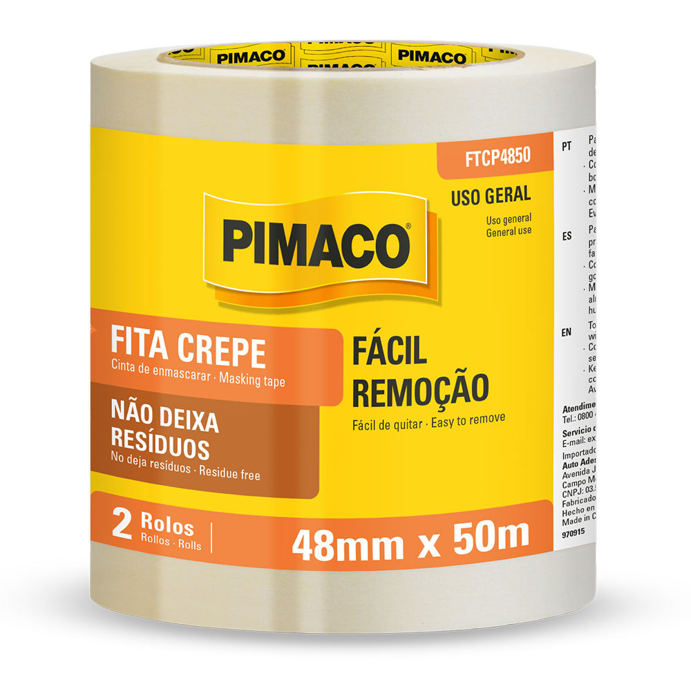 Fita crepe branca 48mmX50m com 2 rolos Pimaco