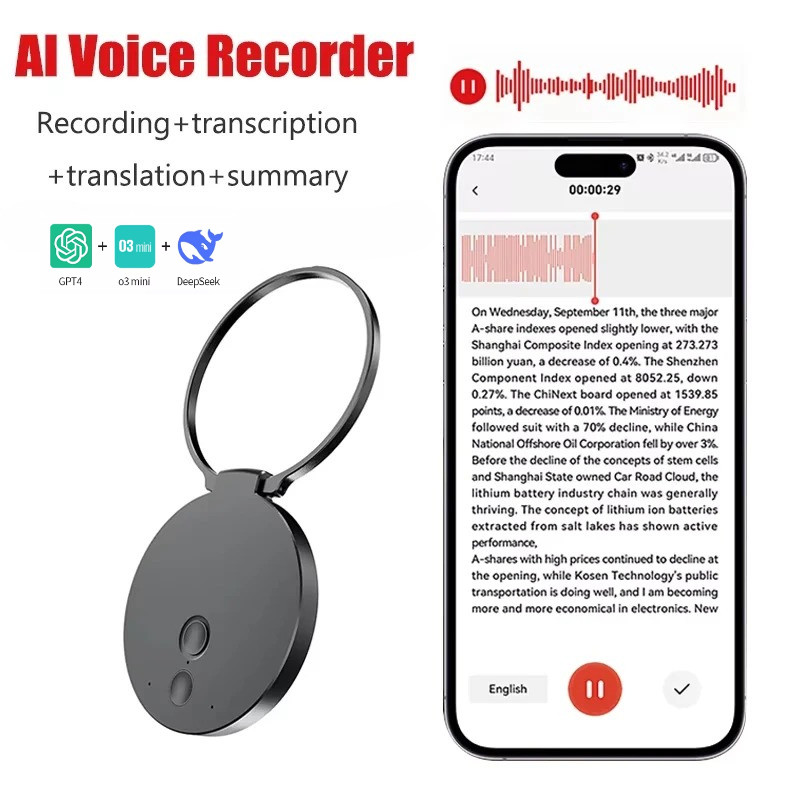 8-128GB AI Gravador De Voz Transcrição Em Tempo Real Reunião Gravação Suporte Para Telefone Ditafone De Áudio