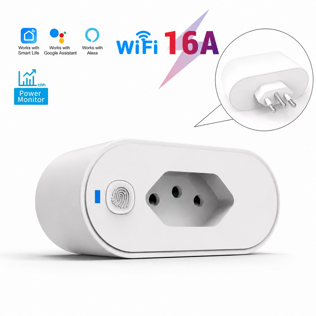 Tomada Inteligente WiFi 16A Tuya Smart Life Alexa Google Home Monitor Energia Bivolt