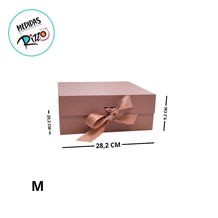 Caixa de Papel Rígido Retangular com Imã e Fita - Rosé - M 28,2x20,2x9,2cm - 1 unidade - Rizzo — imagem 2 de 2