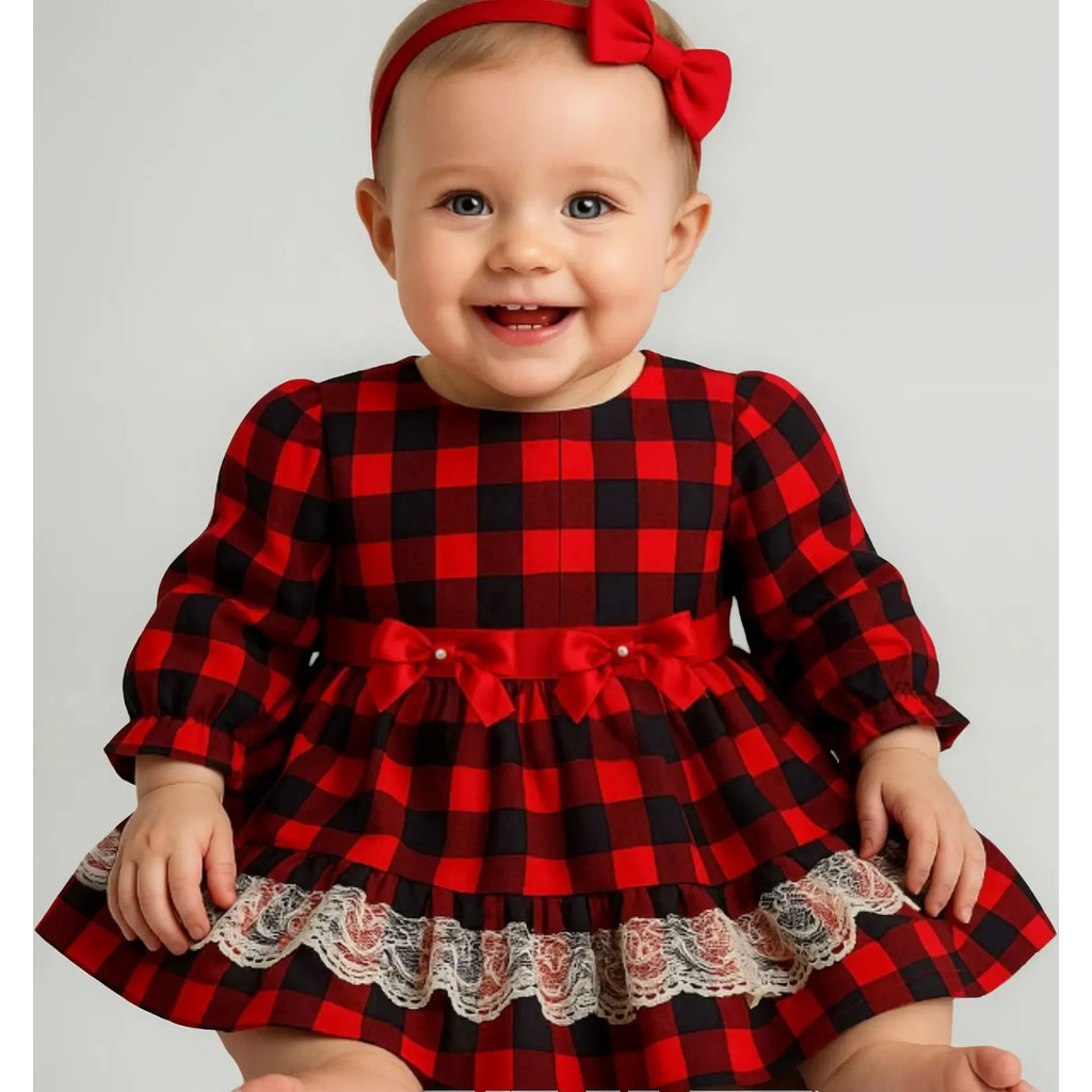 Vestido Bebê Menina Infantil Festa Junina Xadrez P ao G Vermelho Xadrez Caipira