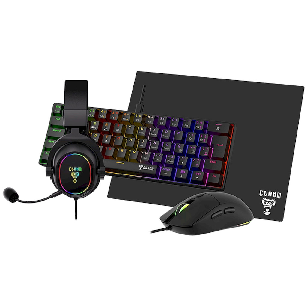 Kit Gamer Clanm Darkline, Headset, Teclado Mecânico, Mouse e Mousepad, RGB, Preto, DK2507261