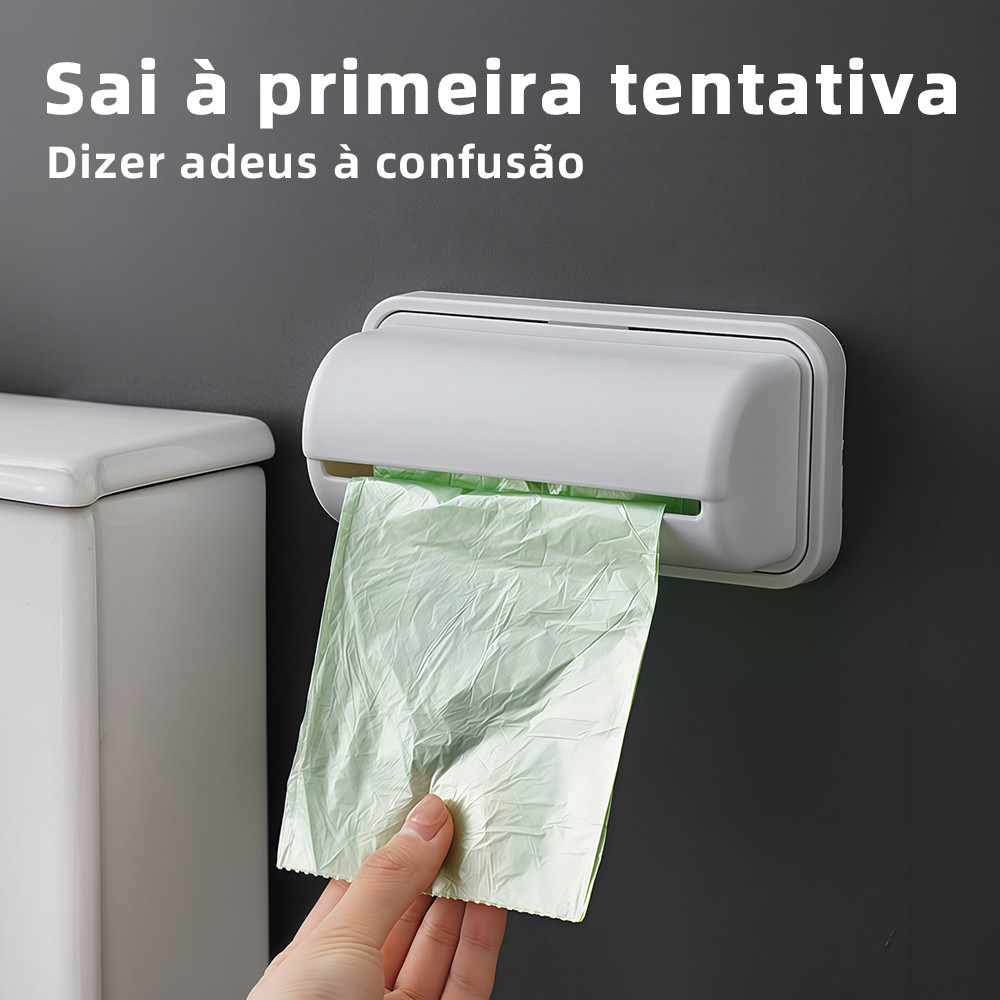 Suporte para Rolo de Saco de Lixo Puxa Saco Sem Furo Plástico Resistente Autoadesivo Multiuso Para Cozinha e Banheiro