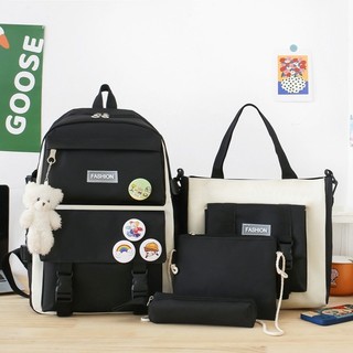 Kit Com 4 Peças De Mochila Escolar Grande Unissex, Estilo Campus, Mochila Casual E Imperm…