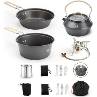 THTYBROS 17pcs Kit De Panelas De Acampamento , Panela De 0.45Gal 7 Polegadas , Conjunto De Chaleira De 0.30 Galões Com 2
