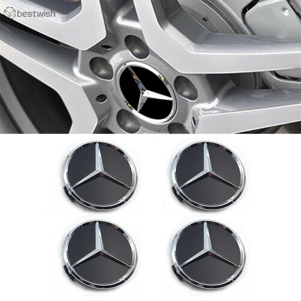 Melhore Seu Para A Aparência Da Mercedes Com Tampas De Cubo De Roda Pretas Cromadas De 75 Mm 4 Unidades