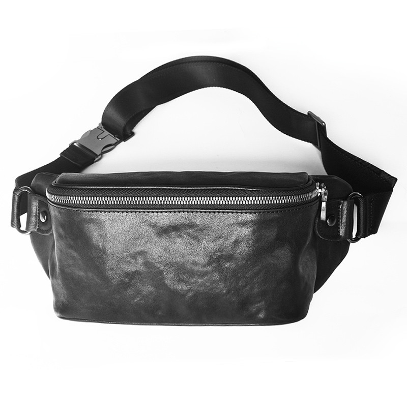 Bolsa mensageiro de cintura no peito masculina de primeira camada de couro genuíno novo estilo corrida lazer esportes ca