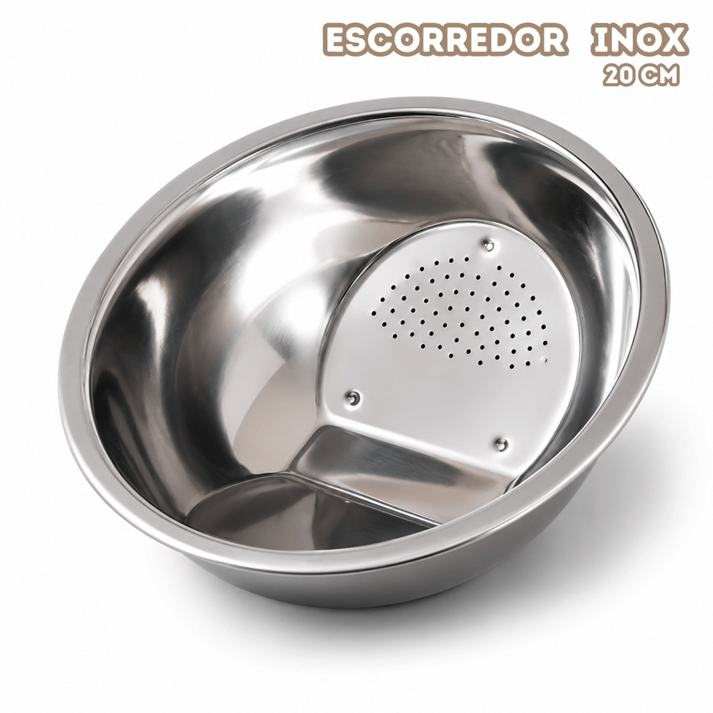Escorredor de arroz Inox 20cm Redondo Aço Lavador de alimentos Multiuso Cozinha Resistente Prático Feijão Macarrão