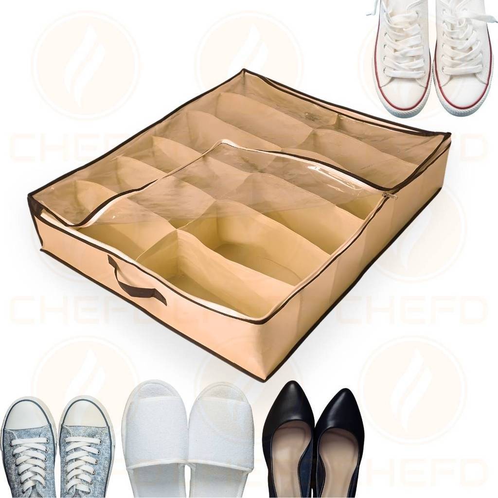 Sapateira Organizador Fléxivel 12 Pares Divisórias Sapato Tênis Chinelo Tampa Zíper Portatil CHEF D
