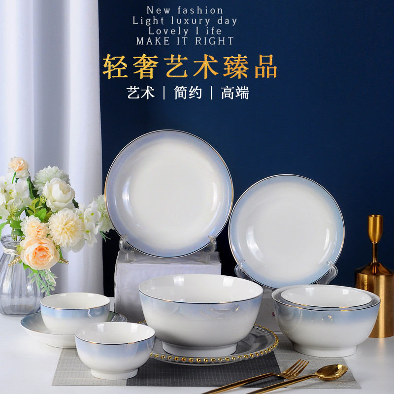 Nordic de alto valor doméstico osso China placa tigela talheres high-end Phnom Penh esmalte cor média tigela de arroz so