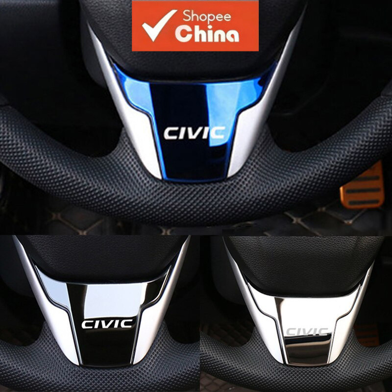 Peças Automotivas Honda Civic, Adesivo Decorativo em Aço Inoxidável para Volante de Fibra de Carbono RO0P