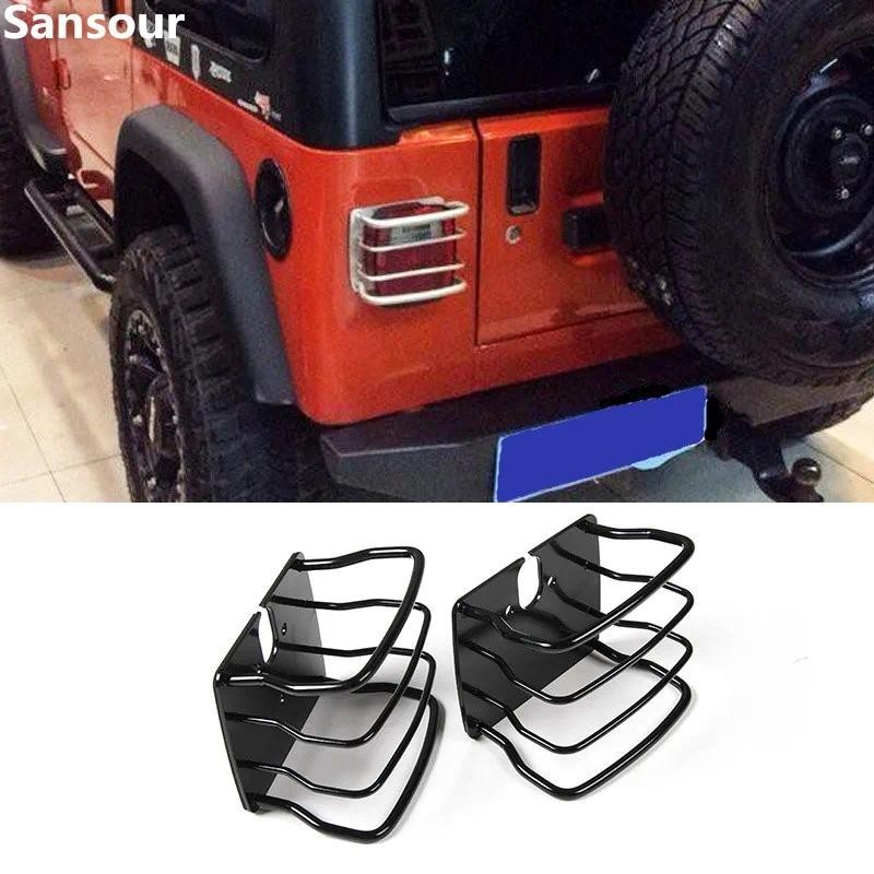 Sansour Metal Luz Traseira Capa Guarnição Quadro Lâmpada Guarda Adesivo Protetor Para Jeep Wrangler TJ 1997-2006 Estilo