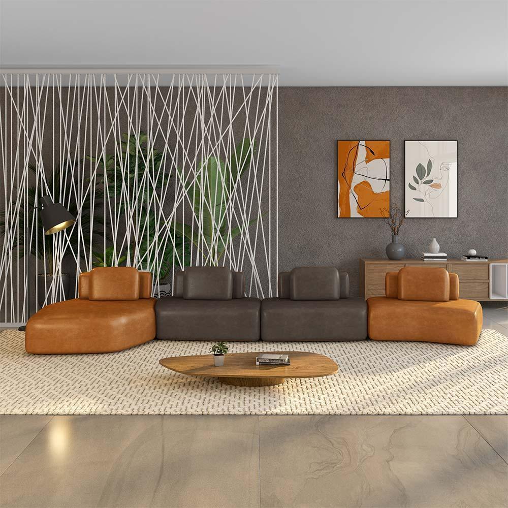 Imagem Sofá Ilha Sala de Estar Dakota 4 Módulos 626cm Encostos Almofadas Soltas PU Caramelo/Marrom G33 - Gran Belo