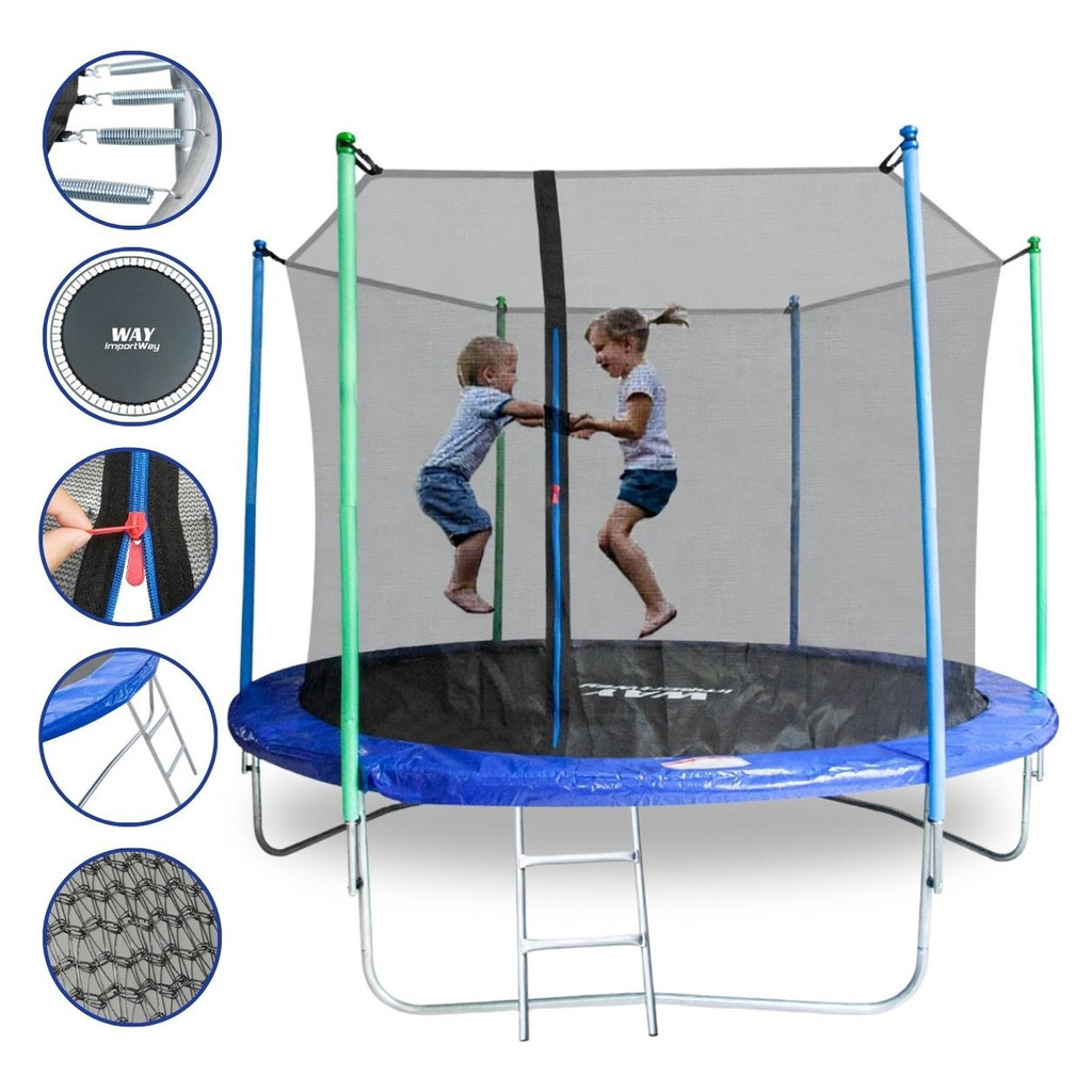 Cama Elástica Infantil Pula Pula Trampolim 3,05m Resistente Lona De Salto Preto Proteção De Molas Azul