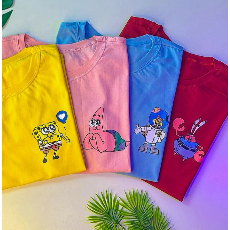 Kit 4 Camisetas Femininas 100% algodão Estampada Bob Esponja Blusinhas para dia a dia confortáveis Personagens Tshirts