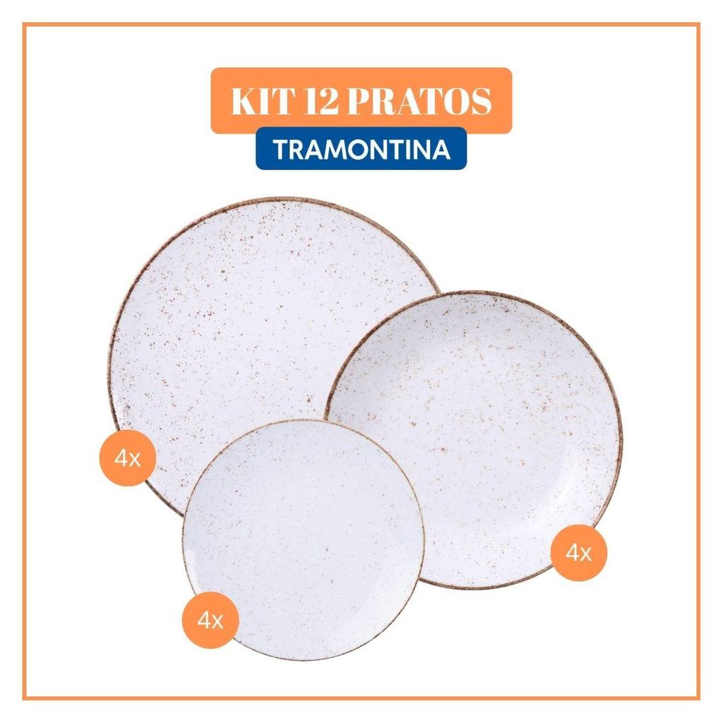 Jogo de Pratos Rústico 12 Peças Porcelana Tramontina em Oferta na Shopee