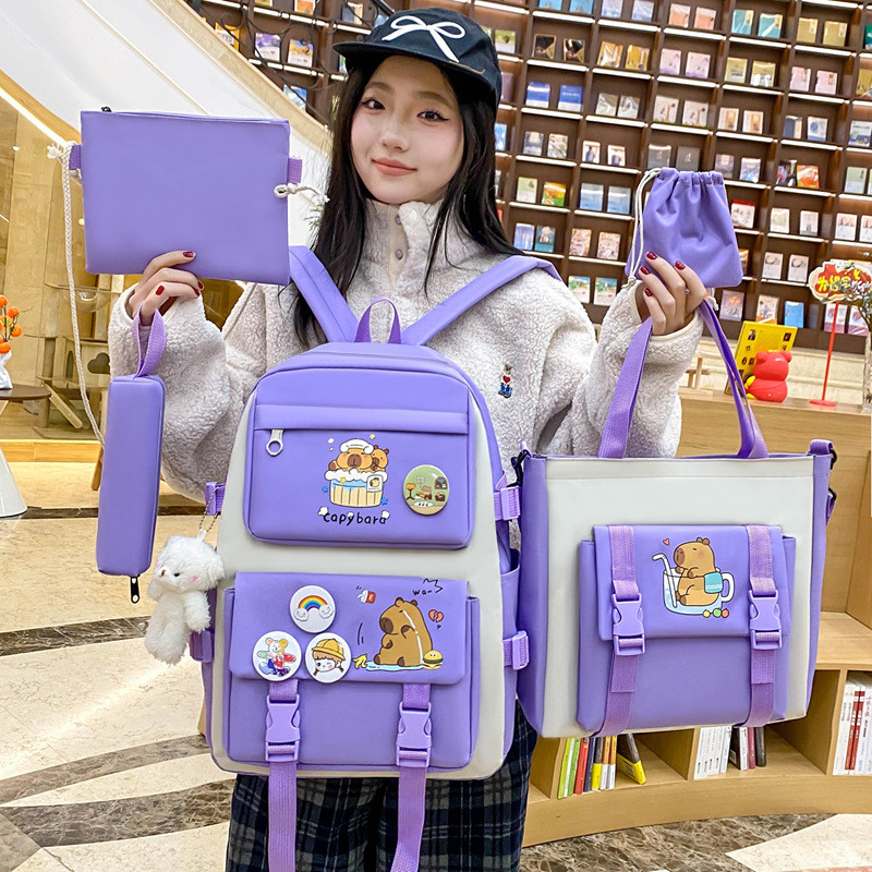 4 Peças Conjunto de Mochila de Estudante Unissex de Grande Capacidade Mochila Casual e Impermeável Estilo Campus