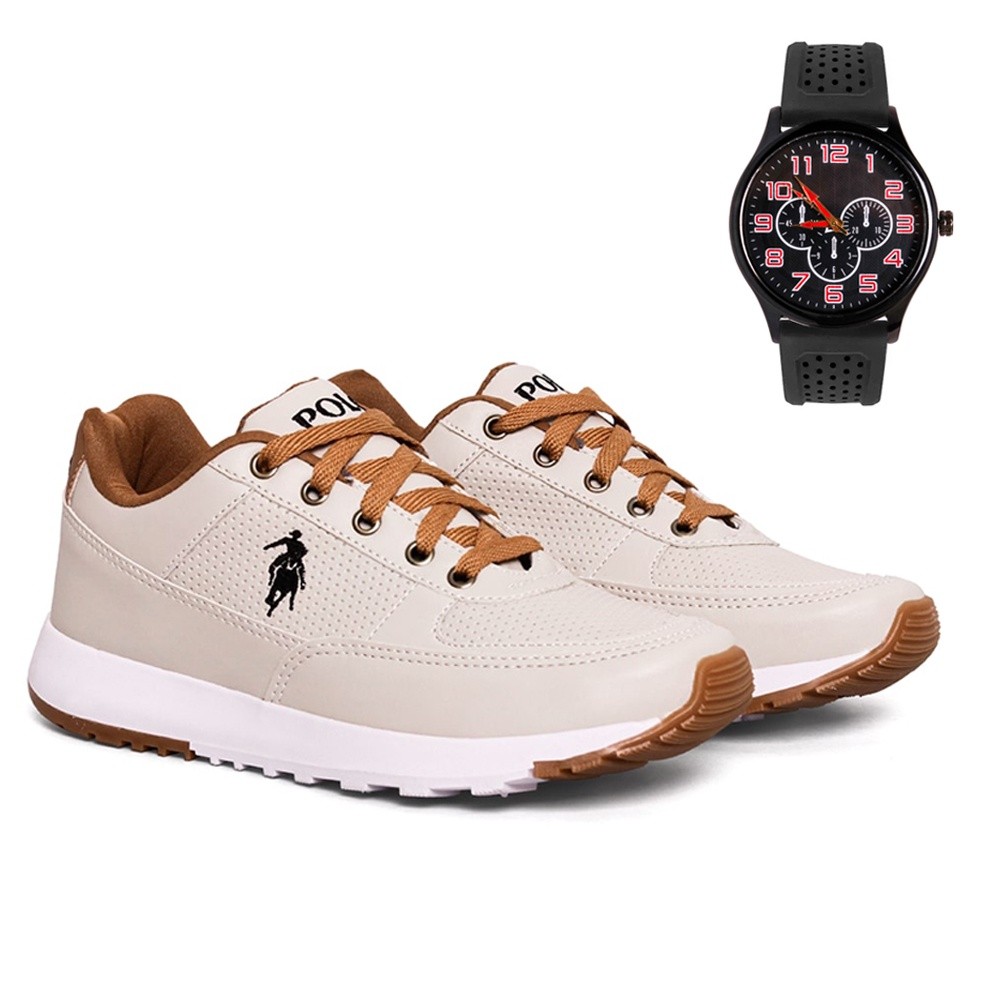 Tênis Masculino Polo Open Casual Estilo Presente Qalidade Conforto Passeio Dia Dia Versátil Relógio