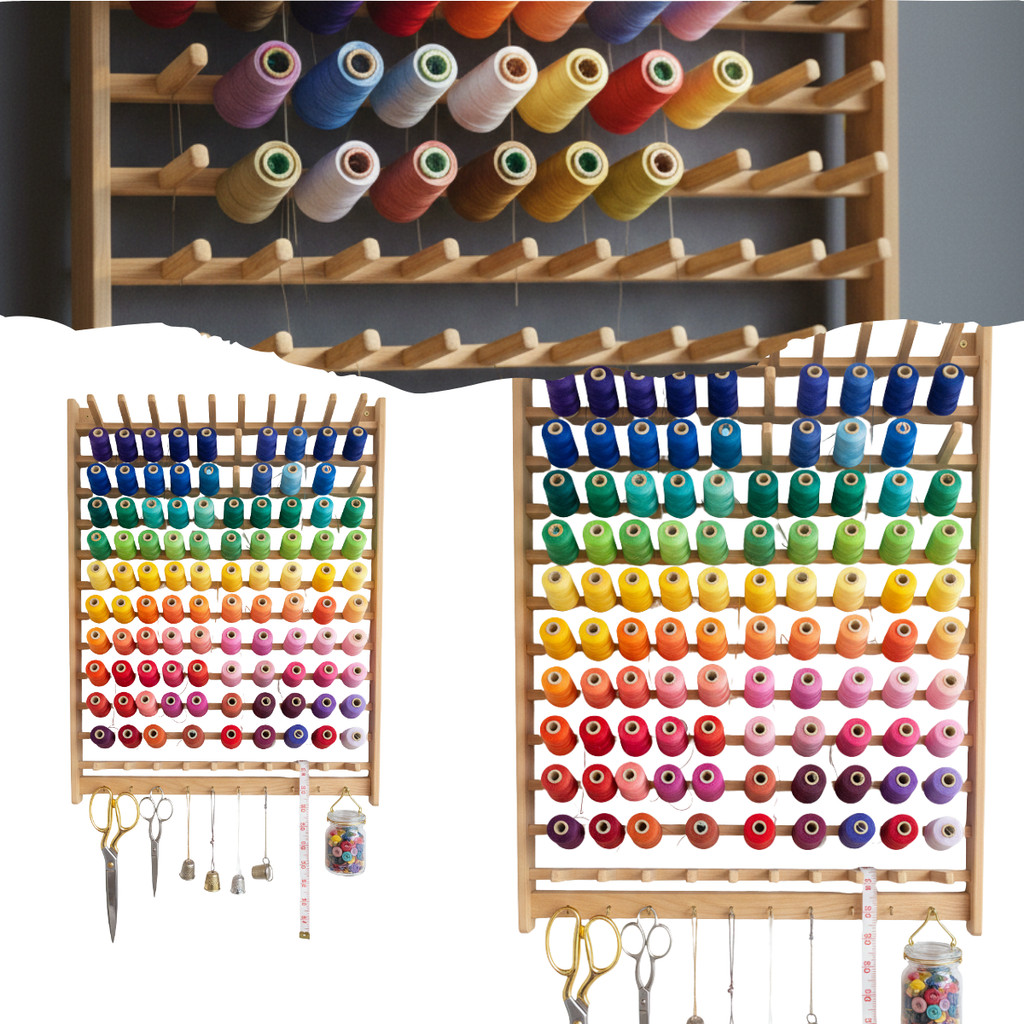 Organizador de Costura em Madeira 100 Cones  Porta Linhas Profissional com Suporte para Tesoura e Acessórios em Oferta na Shopee