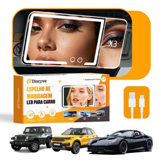 Espelho de Carro para Maquiagem 3 Modos de Luz 3x Zoom Recarregável Brilho Ajustável Universal em Oferta na Shopee