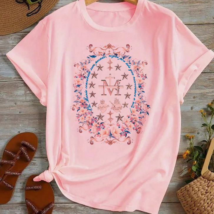 Blusa camiseta feminina, nossa senhora das graças medalha milagrosa, cristã catolica virgem maria
