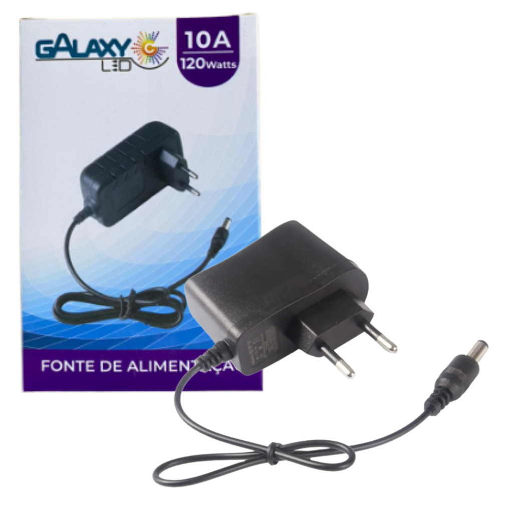 Fonte 12V 10A 120W Compacta Plug P4 Para Fitas LED, Câmeras, Alarmes e Dispositivos 12V