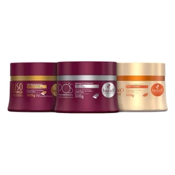 Kit Cronograma Capilar Haskell para Cabelos Alisados – Hidratação, Nutrição e Reconstrução | 3 Máscaras de 300g