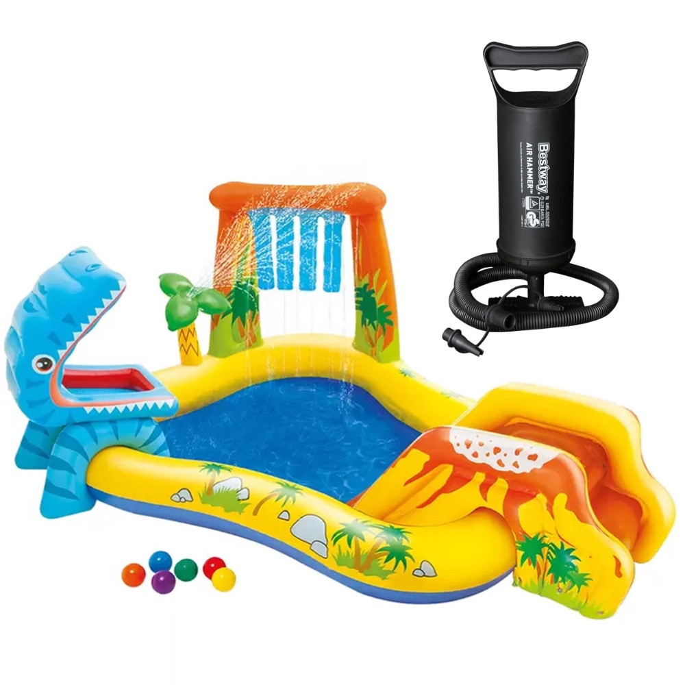 Piscina Playground Dinossauro 310L com Bomba de Ar Manual Intex em Oferta na Shopee