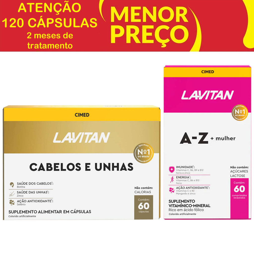 Kit Hair Lavitan Cabelos e Unhas c/60 + Lavitan A-Z Mulher c/60