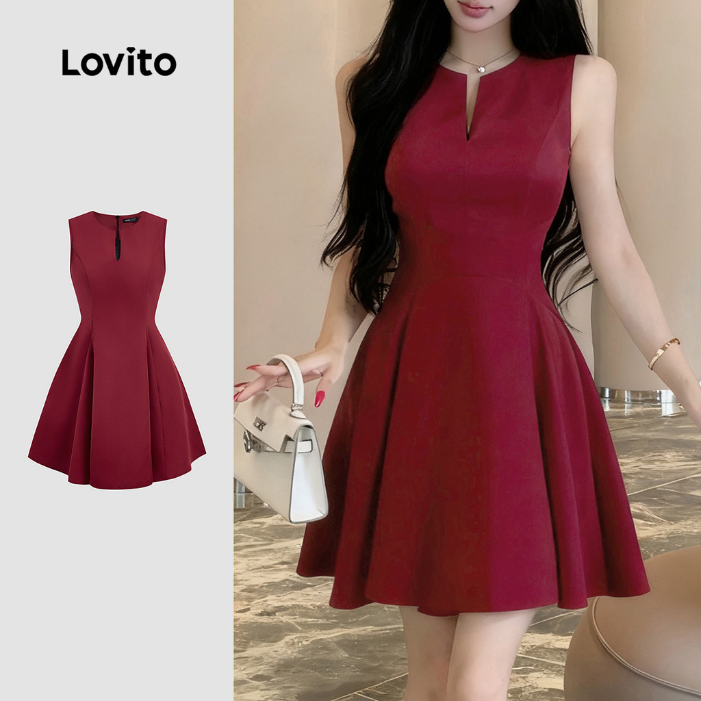 Lovito Vestido Elegante Simples Primavera/verão Vestido Clarete para Mulheres L165ED927 em Oferta na Shopee