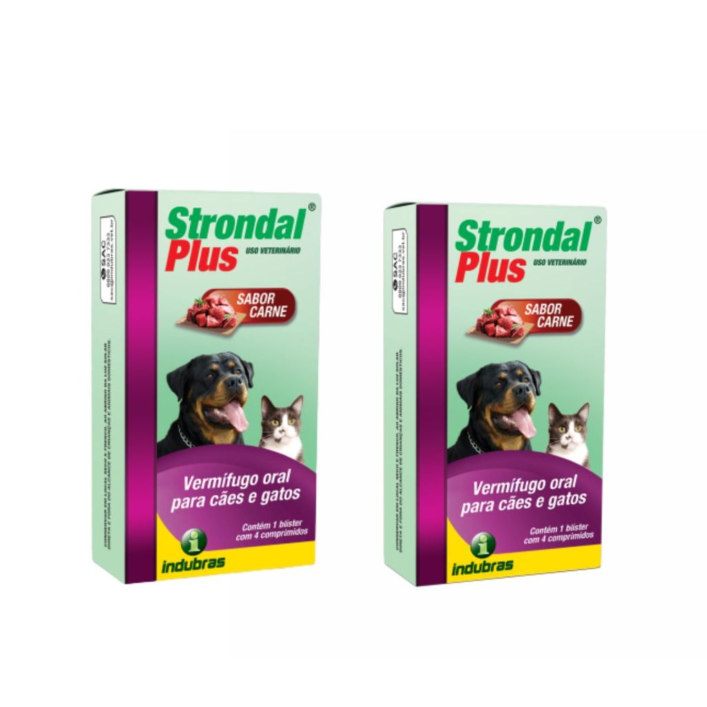 Kit 2 Strondal Plus Carne Vermífugo 4 Comprimidos Cães/Gatos em Oferta na Shopee
