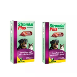 Kit 2 Strondal Plus Carne Vermífugo 4 Comprimidos Cães/Gatos
