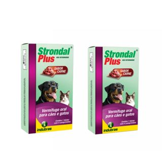 Kit 2 Strondal Plus Carne Vermífugo 4 Comprimidos Cães/Gatos em Oferta na Shopee