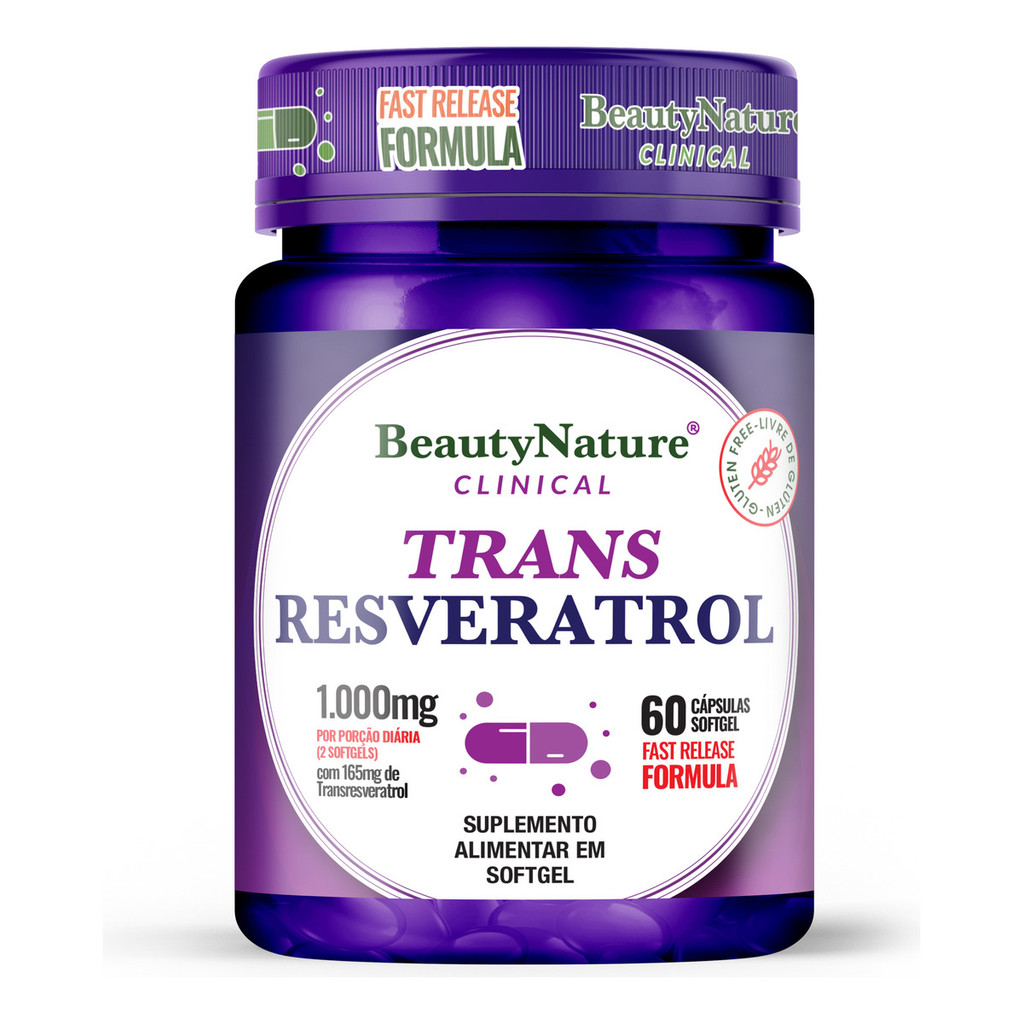 Trans Resveratrol 1000mg 60 Caps. Beauty Nature Sem Sabor