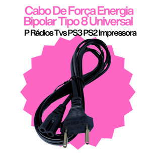 Cabo De Força Energia Bipolar Tipo 8 Universal P Rádios Tvs  PS3 PS2 Impressora