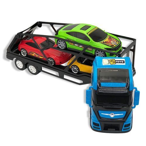 Caminhão Cegonheiro Infantil Grande Transporte 3 Carrinhos Brinquedo Azul
