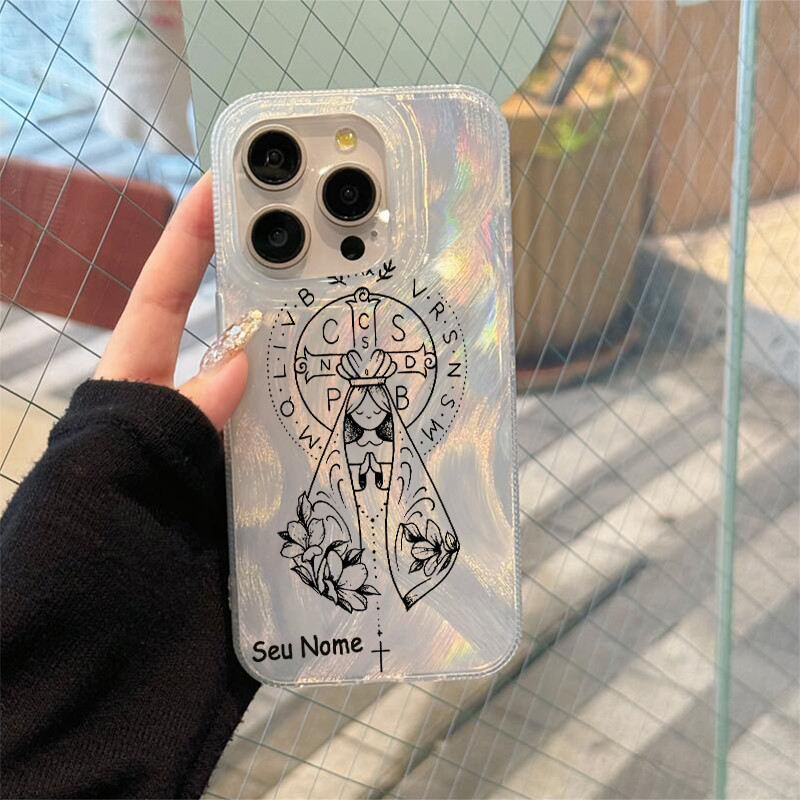 Capinha personalizada nossa senhora samsung a15 a14 s23 s24 ultra a05s s20 s23 fe s24 plus a23 a32 a71 4g capa glitter em Oferta na Shopee
