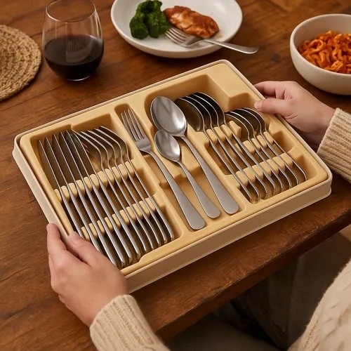 Jogo Faqueiro Alimento  Inox 24 Peças Cozinha Presente Comer Garfo Faca Colher Talheres Jantar