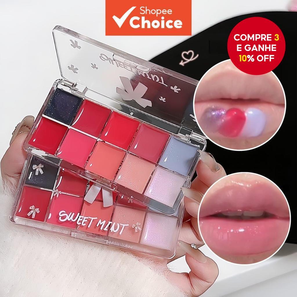 Paleta De Gel Labial Dez Cores : Acabamento Espelhado , Batom De Longa Duração , Sem Transferência , Acessível , Present em Oferta na Shopee