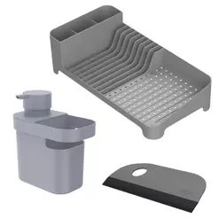Kit Escorredor + Dispenser Organizador + Rodo Compacto Chumbo - Ou
